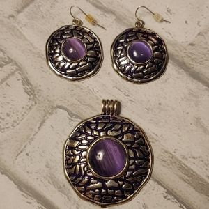 Pendant and Earring Set with Purple Tiger's Eye